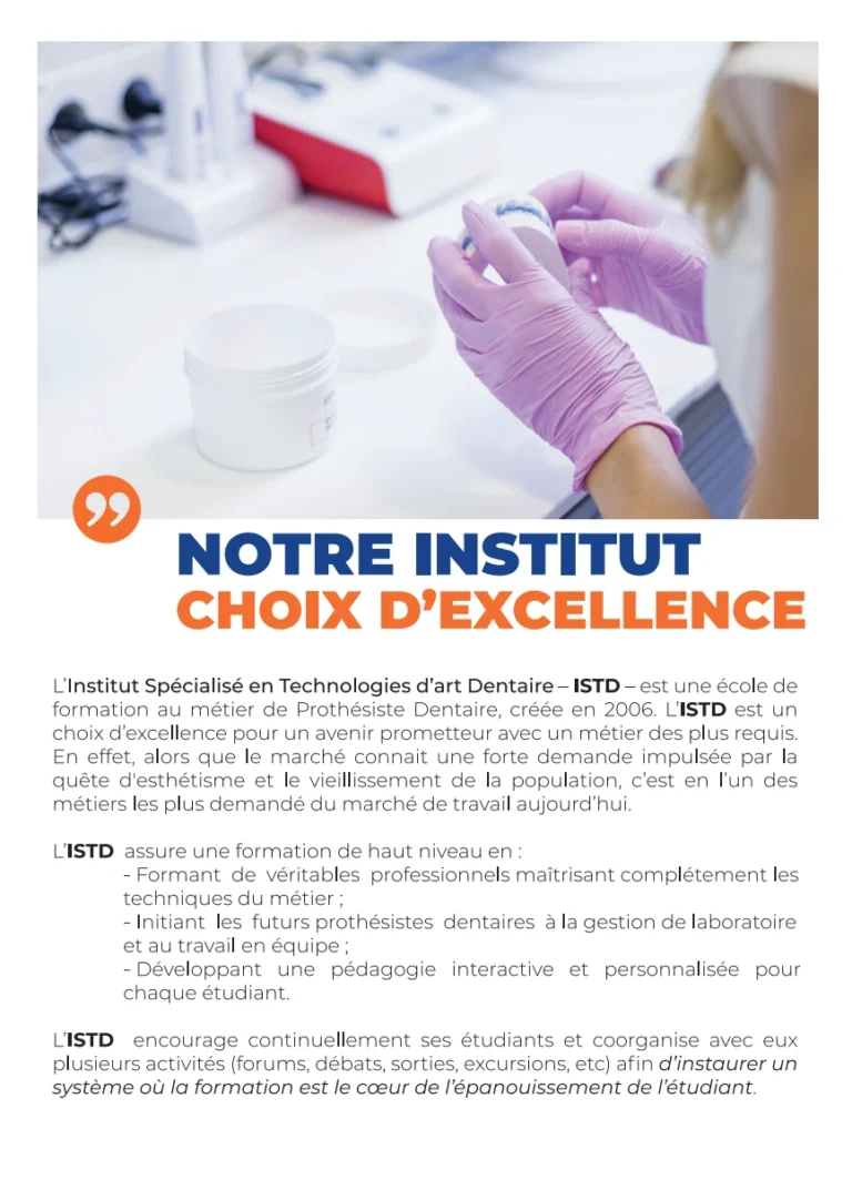 Formateurs prothésistes dentaires ISTD Fès équipe pédagogique qualifiée Maroc