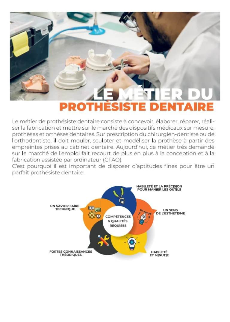 Programme formation prothèse dentaire ISTD Fès cursus technicien spécialisé 3 ans