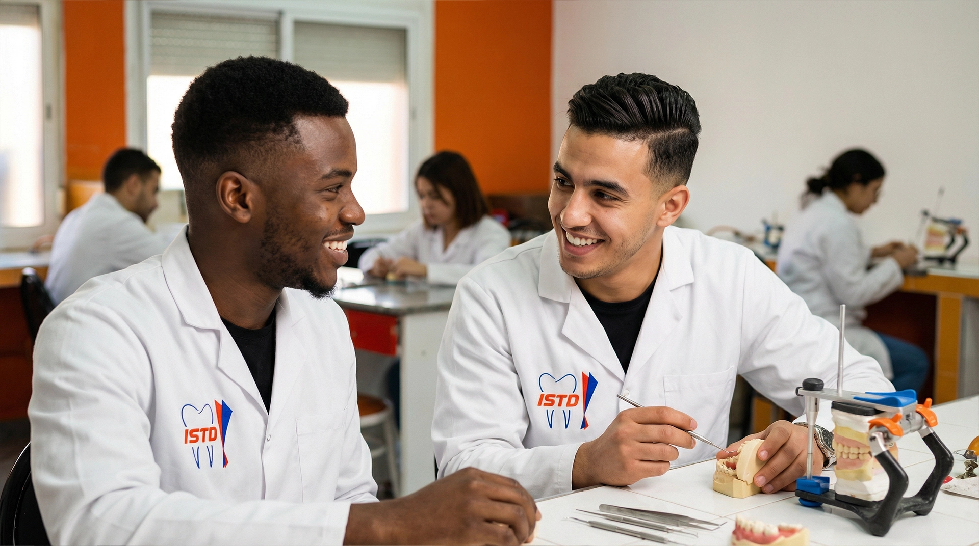 Étudiants en formation de prothèse dentaire au laboratoire de l’ISTD Fès
