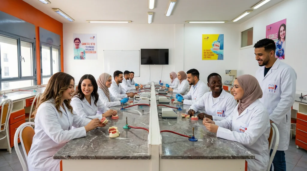 Salle de formation en prothèse dentaire avec les étudiants à l’ISTD Fès